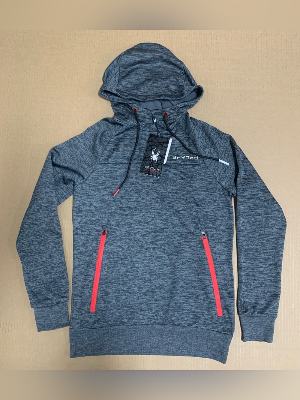 Spyder Active Hoodie Dark Gray Stretch Quick Dry- SMALL New With Tags